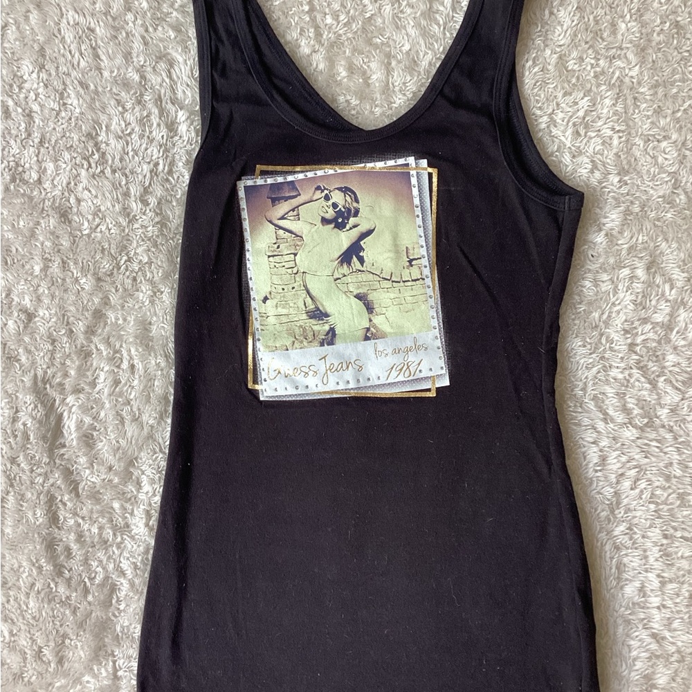 Guess Black Fitted Graphic Tank Top